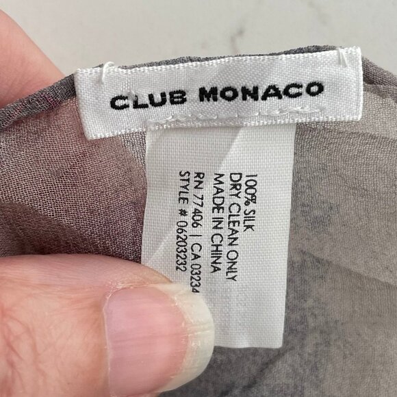 Club Monaco Moody Abstract Print 100% Silk Scarf/Wrap Grey Cream Tan Sz OS - Picture 7 of 8